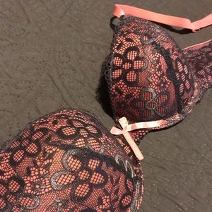 Pink and gray lace bra